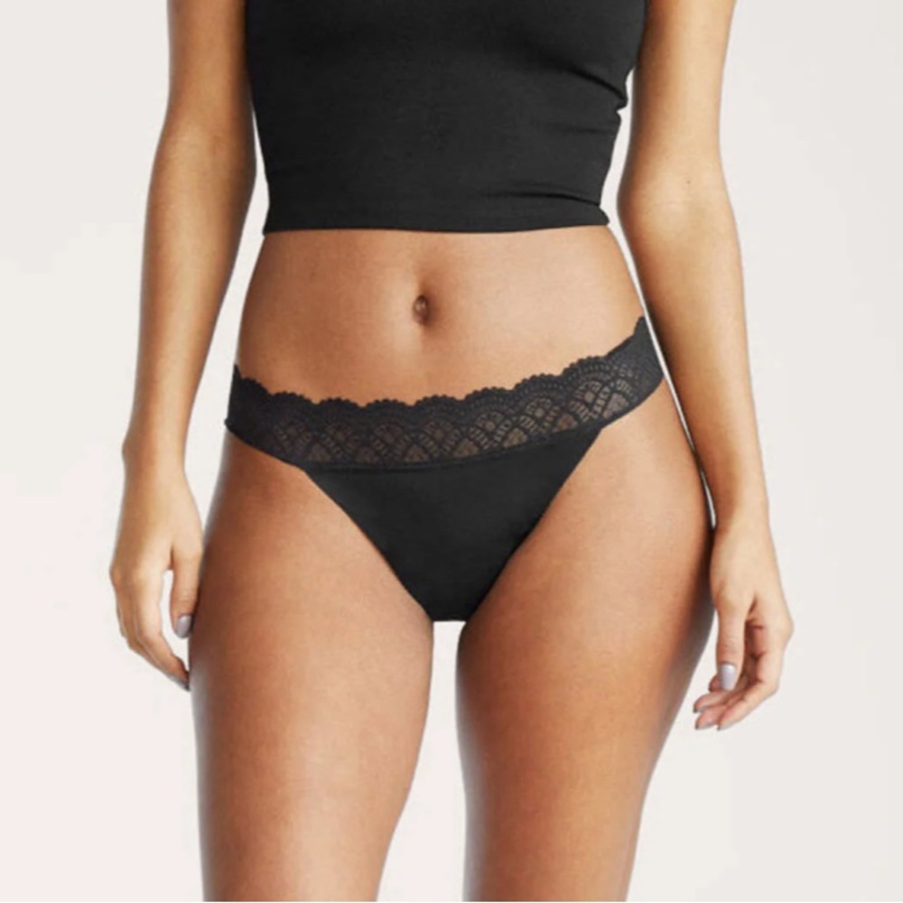 NEW THINX Small Black Lace Trim Period or Leaks Thong